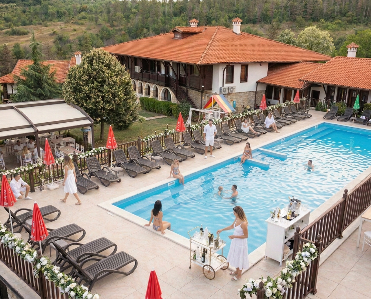 The pool at Residence Bolyarka prepared for a pool party